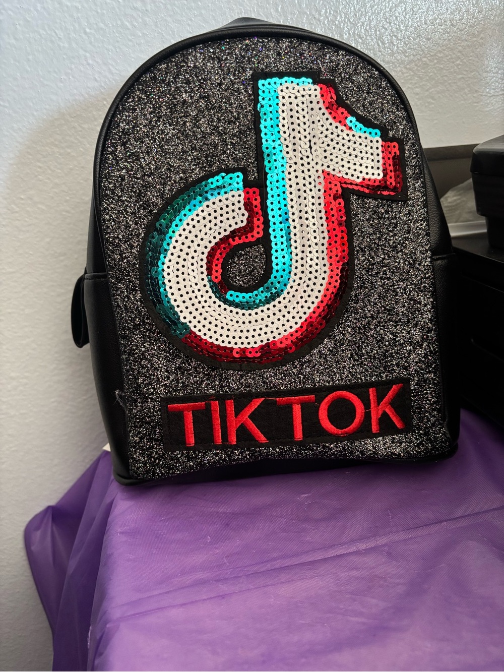 Sequin Logo Mini Backpack - Black with Red & Teal Accents
